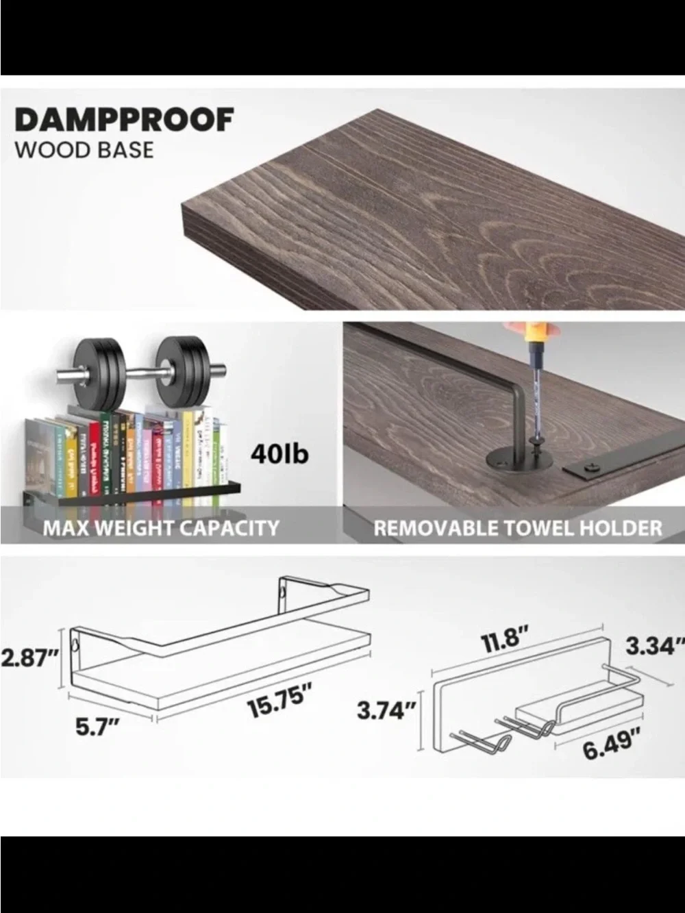 3 in 1 Rustic Floating Shelves, Decorative Storage Shelves Set of 3 lighBrown